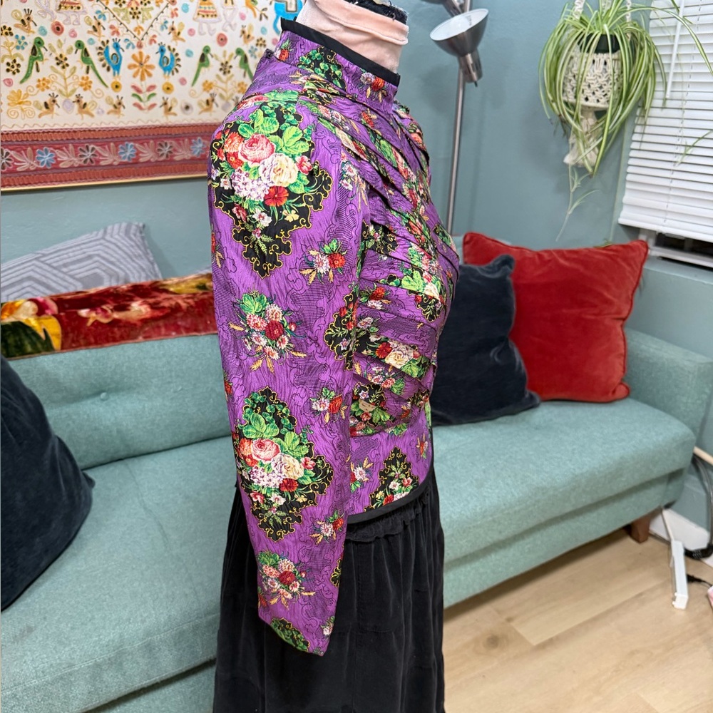 VTG Richard Warren 80’s Purple floral structured silk peplum mandarin Blouse 6P - Picture 8 of 16